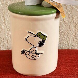 Rae Dunn Snoopy Golf Tee Time Canister New with Tags 6.5" High Peanuts